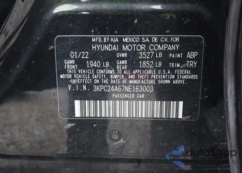 2022 Hyundai Accent Sel из США, поврежденный, VIN 3KPC24A67NE163003